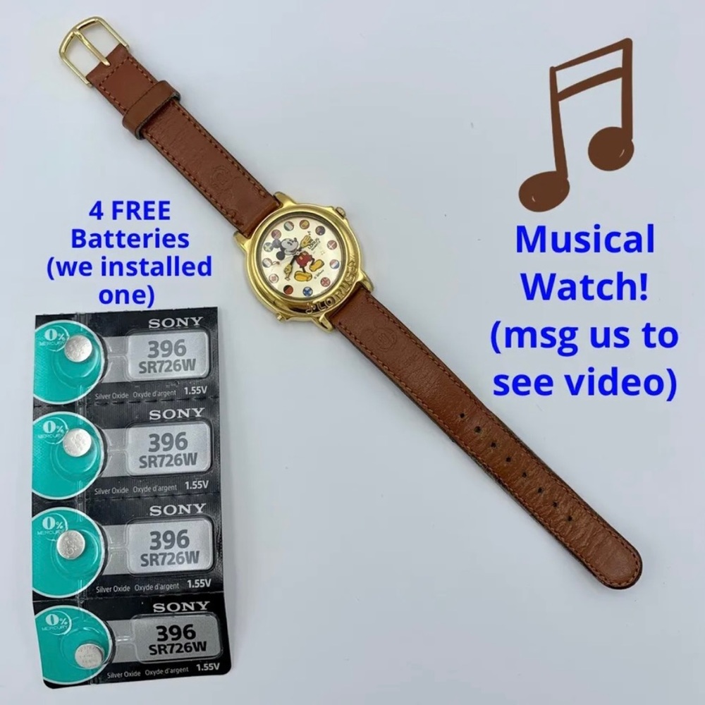 Lorus Mickey Mouse Watch MUSICAL UNISEX Leather Vintage Disney V421-0020 Works✅